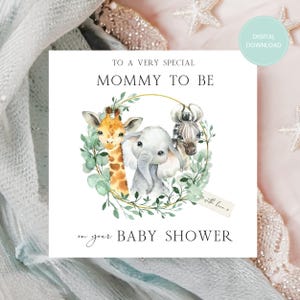 DRUCKBARE Baby-Dusche-Karte, Safari-Thema, Dschungel-Thema, herunterladbare, Druck zu Hause, Mama zu sein, digitaler Download, Baby-Dusche druckbare
