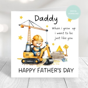 Bau-Vatertagskarte, druckbare Karte, herunterladbare Karte, Print at Home, Bagger-Karte, Vatertagskarte, sofortiger Download, genau wie Papa