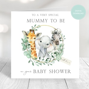 PRINTABLE Baby Shower Card, Safari Theme, Jungle Theme, Downloadable, Print at Home, Mummy to Be, Digital Download, Baby Shower Printable