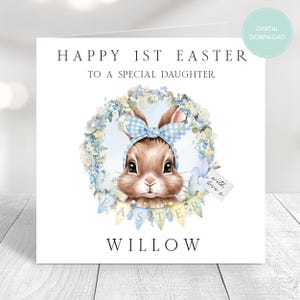 Druckbare 1. Osterkarte, Ostern druckbar, herunterladbar, bearbeitbar, zu Hause drucken, Karte für Kind, jede Beziehung, Name, Canva bearbeitbar