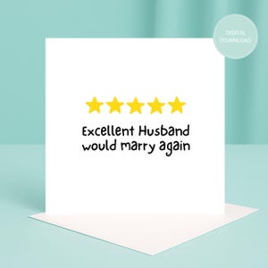 Biglietto d'auguri per marito eccellente, biglietto personalizzato, download immediato, biglietto per marito, stampa a casa, biglietto con valutazione a cinque stelle, biglietto "Mi sposerei di nuovo"