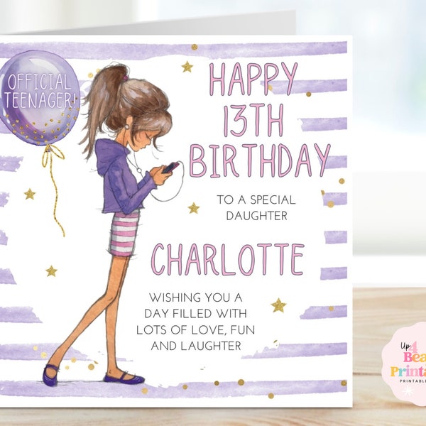Personalised Card for Teenage Girl, Girls Birthday Card, Daughter, Granddaughter, Sister, Niece, 13th Birthday Card, Official Teenager Card