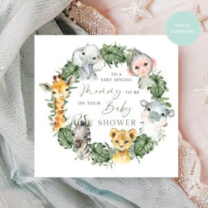 Carte de baby shower à imprimer, thème Safari, thème de la jungle, téléchargeable, impression à la maison, future maman, téléchargement numérique, baby shower imprimable