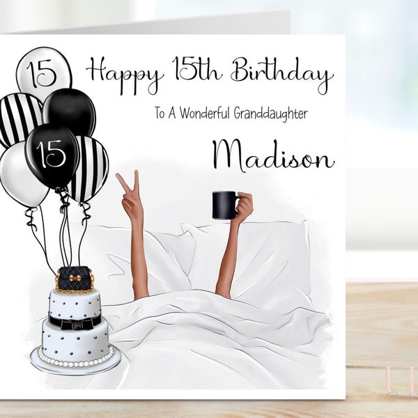 Personalised Card for Teenager, Girls Birthday Card, Girl in Bed Card, Lazy Teenager Card, Cake Birthday Card, Balloons Birthday Card