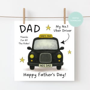 Tarjeta del Día del Padre de Dad's Taxi, imprimible, descargable, para imprimir en casa, conductor número 1 de Uber, descarga instantánea, el mejor papá