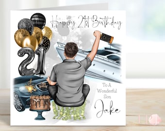 Personalised Male Car & Yacht Birthday Card, Sports Car, Sports Car Lover Card, Card for Son, Husband, Grandson, 18th, 21st, 30th, Yacht