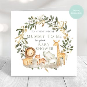 Carte à imprimer pour baby shower, thème Safari, thème de la jungle, téléchargeable, impression à la maison, future maman, téléchargement numérique, impression de baby shower