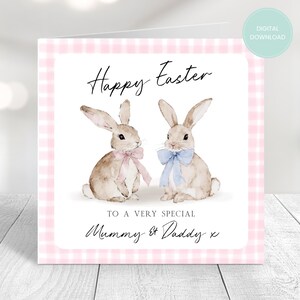 Carte de Pâques pour papa et maman, carte numérique, carte pour parents, jolie carte de lapins, téléchargement numérique, joyeuses Pâques, Pâques imprimable