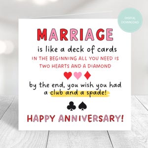 Cartão de aniversário engraçado, como um baralho de cartas, cartão para esposa, marido, cartão personalizado, cartão para impressão, download instantâneo, cartão com trocadilho engraçado