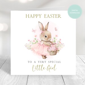 Druckbare Osterkarte, Ostern druckbar, herunterladbar, bearbeitbar, Druck zu Hause, Karte für kleines Mädchen, süße Häschenkarte, Ostergeschenk