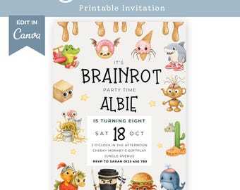 Brainrot Birthday Invitation, Funny Kids Party Invite, Editable Canva Template, Meme Monster Party, Instant Download, Brainrot Theme