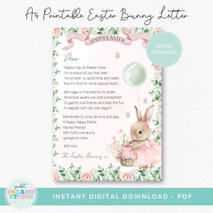 Carta de conejito de Pascua rosa (A4), nota de conejito de Pascua, carta de conejo de Pascua, PDF, carta imprimible, descarga instantánea, imprimible de Pascua