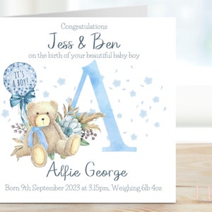 Personalised New Baby Boy Card, Newborn baby celebration, New Parents, Congratulations greeting card, Gift for new born child Baby Boy
