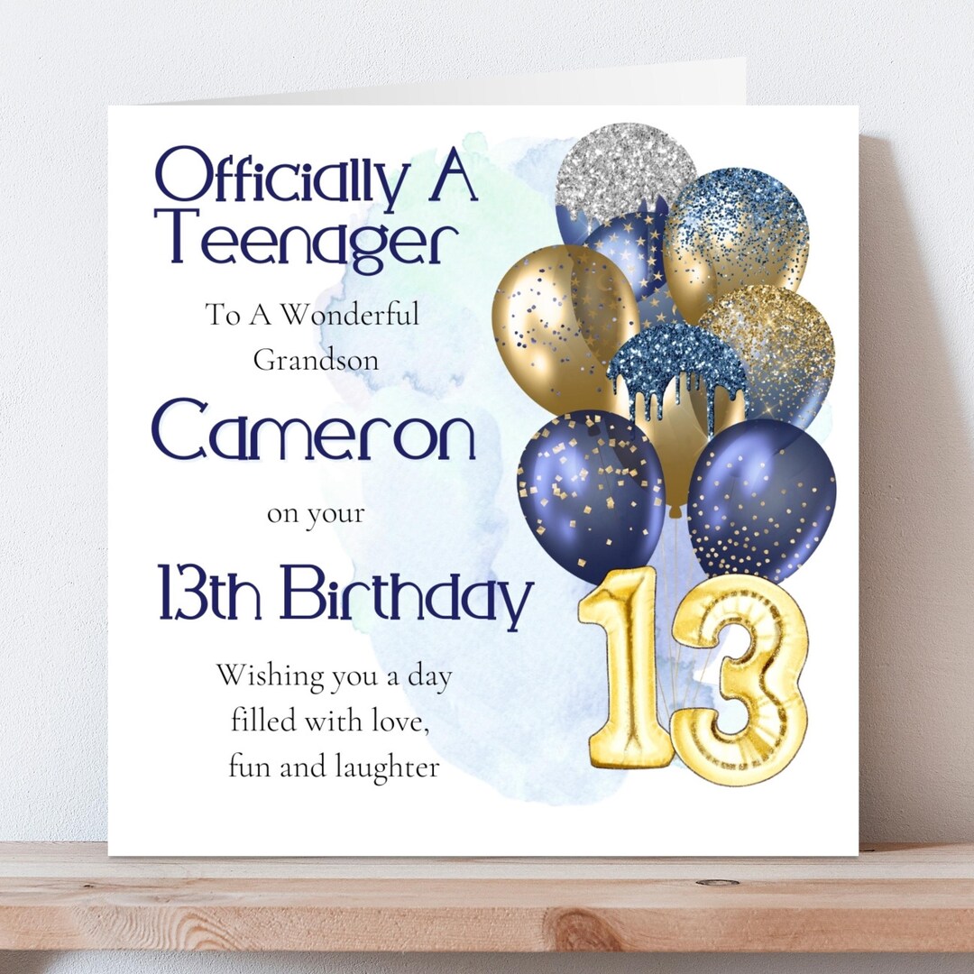 Personalised 13th Birthday Balloons Card, Teenage Card for Son ...