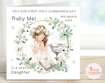 Girls First Holy Communion Card, Personalised Card, 1st holy Communion Card, Daughter, Niece, Granddaughter, Religious Event Card, Communion