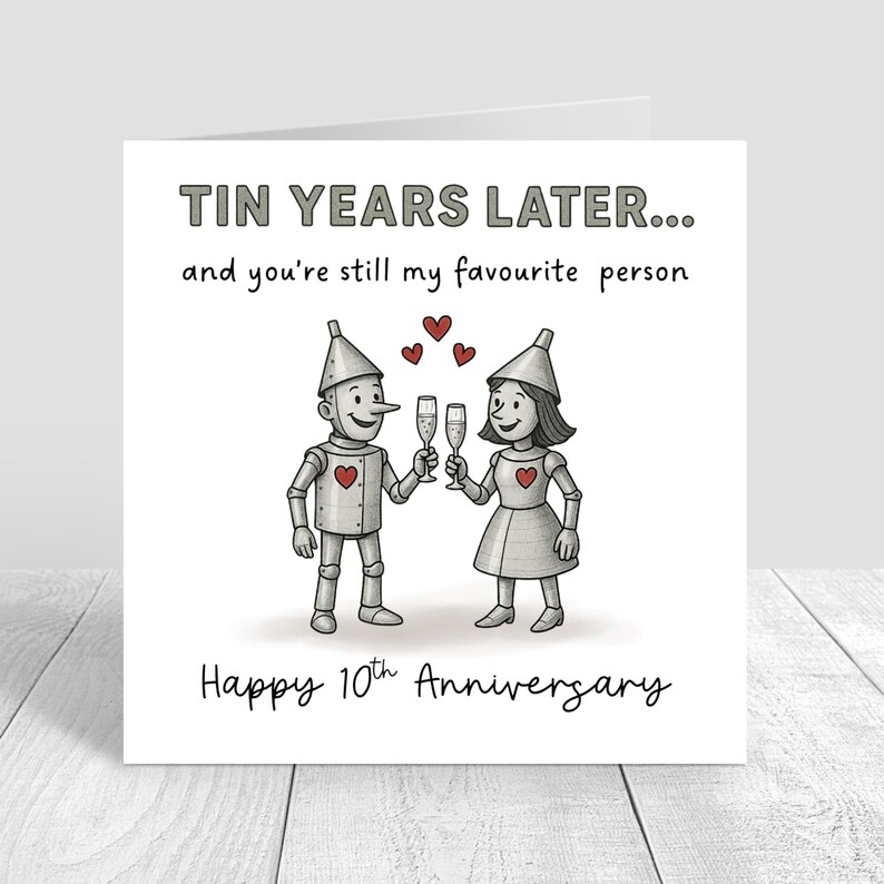 Tenth Anniversary, Anniversary Card for Wife, Husband, 10th Anniversary, Quirky Anniversary, Tin Years, Funny Anniversary, Tin Couple Card Bild 3