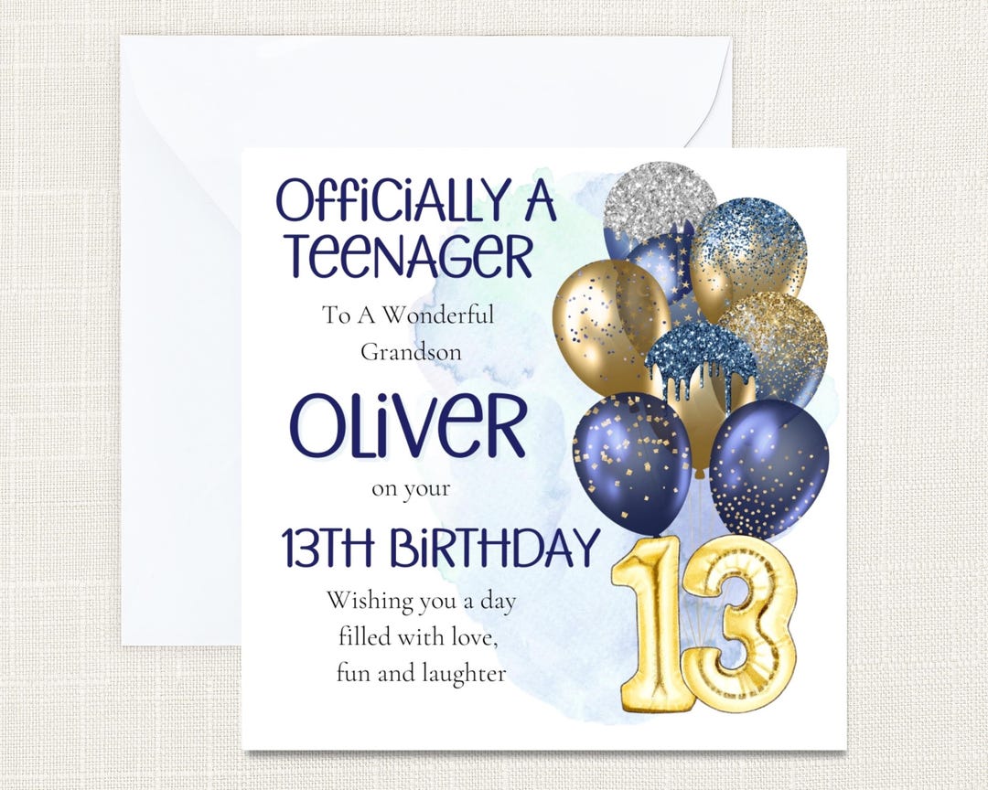 Personalised 13th Birthday Balloons Card, Teenage Card for Son ...