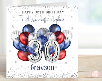 Personalised Balloons Birthday Card, 21st, 30th, 40th, 50th, 60th Birthday Card, Any Age/NameCard, Brother, Son, Husband, Nephew, Grandson