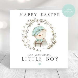 Druckbare Osterkarte, Ostern druckbar, herunterladbar, bearbeitbar, Druck zu Hause, Karte für speziellen kleinen Jungen, süße Bärenkarte, Ostergeschenk