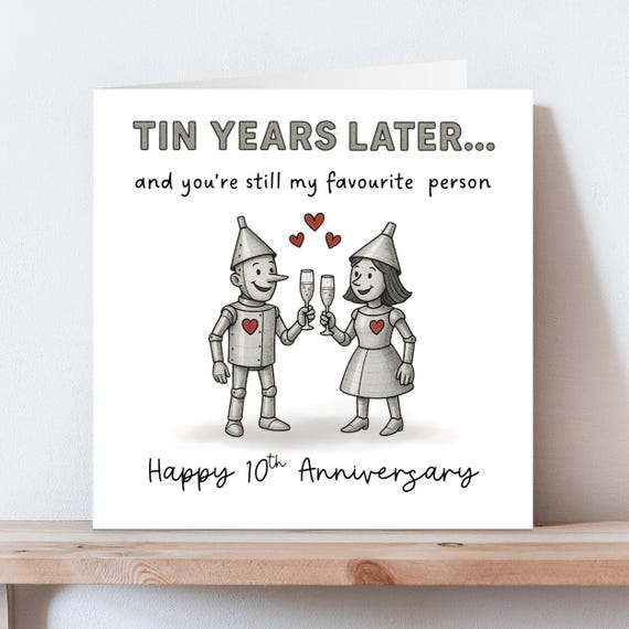 Tenth Anniversary, Anniversary Card for Wife, Husband, 10th Anniversary, Quirky Anniversary, Tin Years, Funny Anniversary, Tin Couple Card
