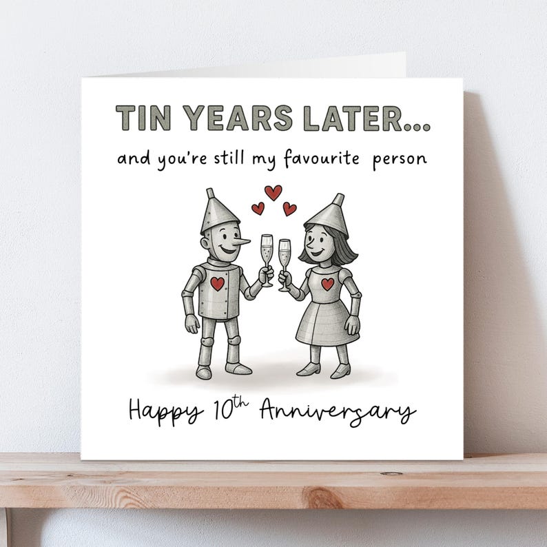 Tenth Anniversary, Anniversary Card for Wife, Husband, 10th Anniversary, Quirky Anniversary, Tin Years, Funny Anniversary, Tin Couple Card Bild 1