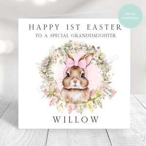 Druckbare 1. Osterkarte, Ostern druckbar, herunterladbar, bearbeitbar, Druck zu Hause, Karte für Kind, jede Beziehung, Name, Canva bearbeitbar,