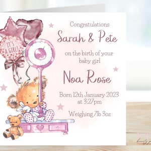 Personalised New Baby Girl Card, Newborn baby celebration, New Parents, Congratulations greeting card, Gift for new born child, Baby Girl