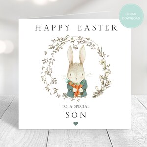 Carte de Pâques imprimable, Pâques imprimable, téléchargeable, modifiable, à imprimer à la maison, carte pour fils, carte de lapin mignon, cadeau de Pâques