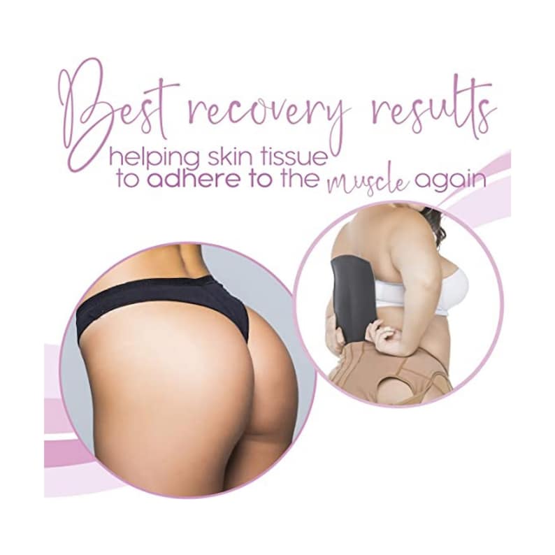 May include: Two women wearing body shapers. The text "Best recovery results helping skin tissue to adhere to the muscle again" is displayed above the images.