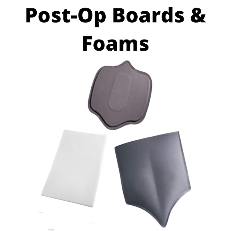 May include: Three post-operative boards and foams for medical use. The boards are gray and white, and the foams are gray.