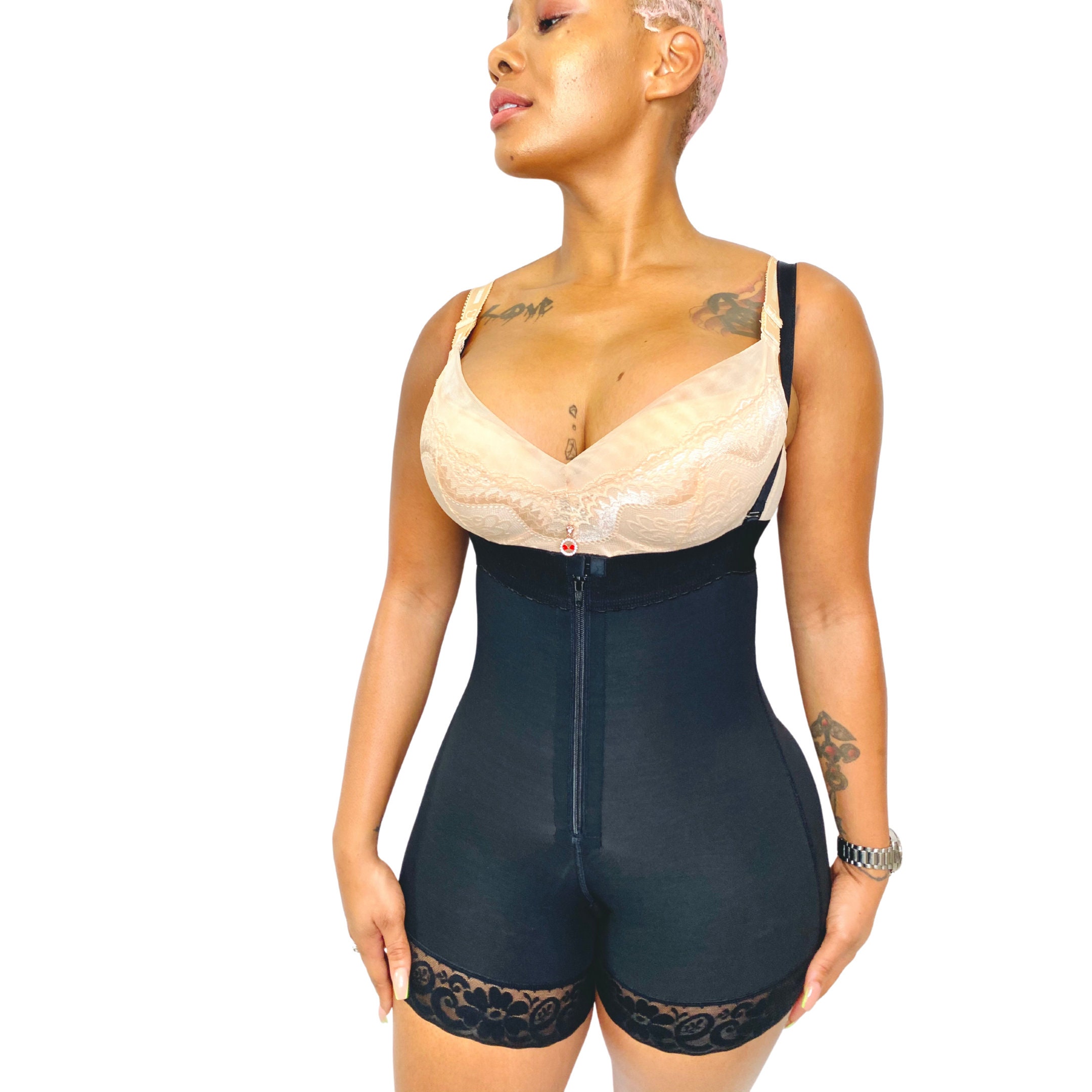 Unique Bargains Women Shapewear Tummy Control Full Bust Bodysuit Butt  Lifter Thigh Slimmer with Zipper Beige Size 3XL