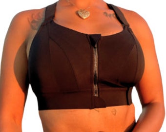 Sujetador deportivo diario con cremallera frontal ajustable y soporte/cobertura trasera completa