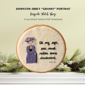 Korsstygnsmönster för Downton Abbey | Porträtt av änkgrevinnan och mormor | PDF digital nedladdning | "I min ålder måste man ransonera sin spänning"
