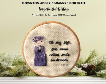 Downton Abbey Cross Stitch Pattern | Dowager Countess Granny Portrait | PDF Digital Download | "At my age, one must ration one's excitement"