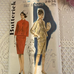 1960s Dress Pattern, Vintage Form Fit Dress with Jacket, BUTTERICK 2836, Size 14