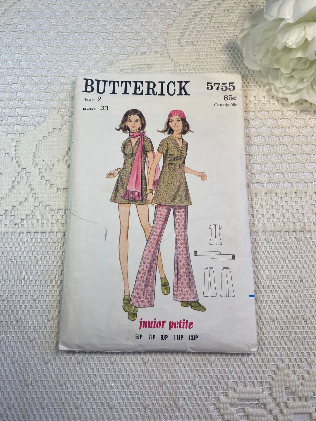 BUTTERICK 5755, Vintage Pant, Dress, and Scarf Pattern for Junior ...