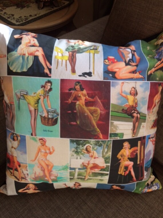 RETRO Cross-Dressed PINUPS  Pillow Sham Cover / 16 x 16 Pillow Cover / 100 Percent Cotton  & Pre-shrunk / Zipper Bottom / Removable Cover