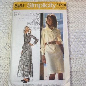 Simplicity 5151 Dress Pattern, Vintage Size 12 How to Sew, 1972