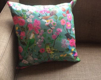 BEAUTIFUL BIRDS Pillow Cover, Birds on Teal Background,  Decorative Pillow Cover, 16 x 16 inches