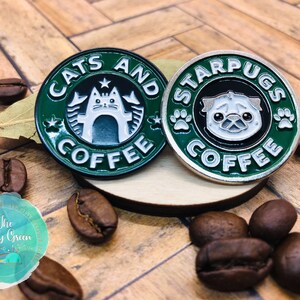 Cats and Coffee Enamel Pin/ Coffee Drinker Lapel Pin/ Pugs and Coffee Pin