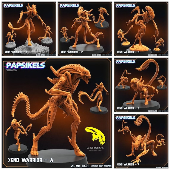 Alien Xenomorph Warriors 32mm Miniature for Sci-fi RPG, Tabletop
