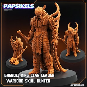 Aliens Vs Humans - Killers of Hunters I Grendel King Clan Leader – Warlord Skull Hunter | Papsikels, 28mm or 32mm Mini