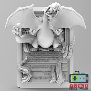 Charizard - Appendiabiti da parete con carta Pokemon stampata in 3D / Fan Art / Pokemon TCG / Modello in resina / Modelli ABC3D