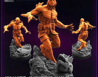 Cyberpunk, Humanoid Amphibious Man - Abe Sapien - Hellboy Fan Art, Papsikels, 32mm Mini