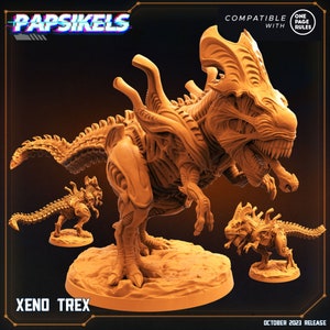 Xeno T-Rex Army: Xenosaur Tyranno Beastmaster Riders - 32 mm żywiczna figurka stołowa do OPR