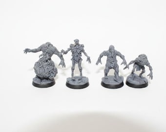 Zestaw 4 figurek Malignant Graal Thralls | Trench Crusade | Papsikels Fantasy, żywiczna miniatura – figurka stołowa – figurka fantasy – 32 mm