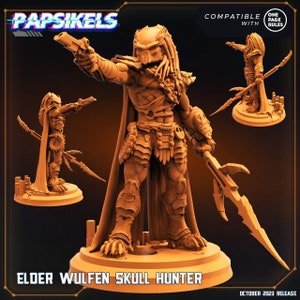 Miniatura del cazador de calaveras Elder Wulfen: figura de mesa de resina de 32 mm para el ejército de reglas de una página