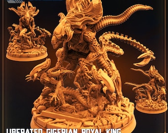 Aliens Vs Humans Liberated Gigerian Royal King with Guardians, Papsikels, Resin Miniature