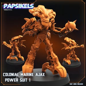 Aliens Vs Humans - Reconnaissance I Colonial Marine Ajax Power Suits and Pilots - Papsikels, 32mm Mini for TTRPG Gaming, Alien RPG