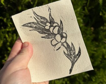Myrtle Branch Handmade Linocut Patch